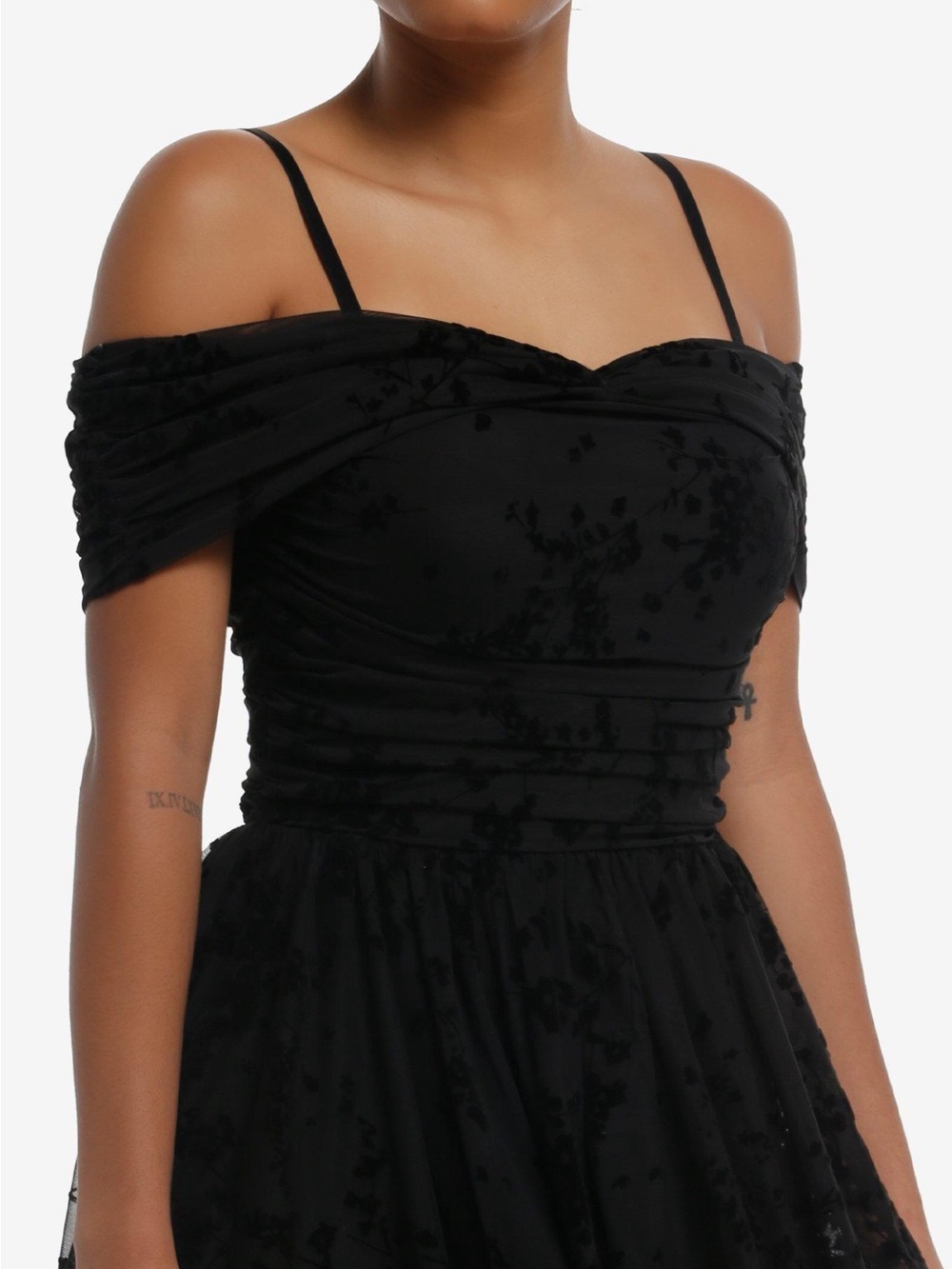 Hot Topic Black One-Shoulder Velvet Burnout A-Line Dress